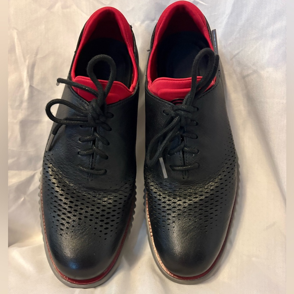 Cole Haan Black Leather Oxfords with Red Interior Accents